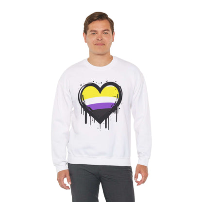 Nonbinary Pride - Heart on Drip Sweatshirt