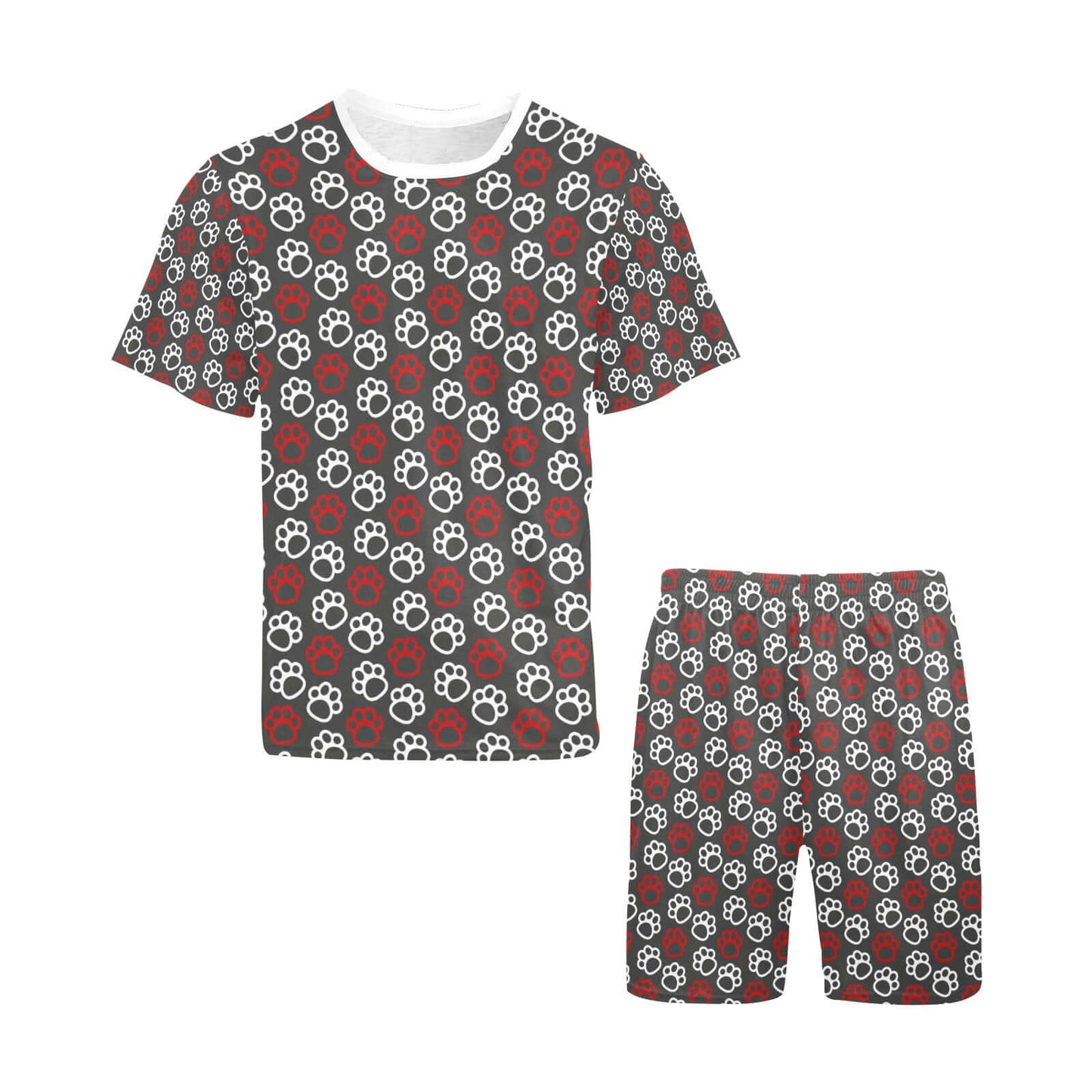 Paw Prints Red + White Short Pajama Set