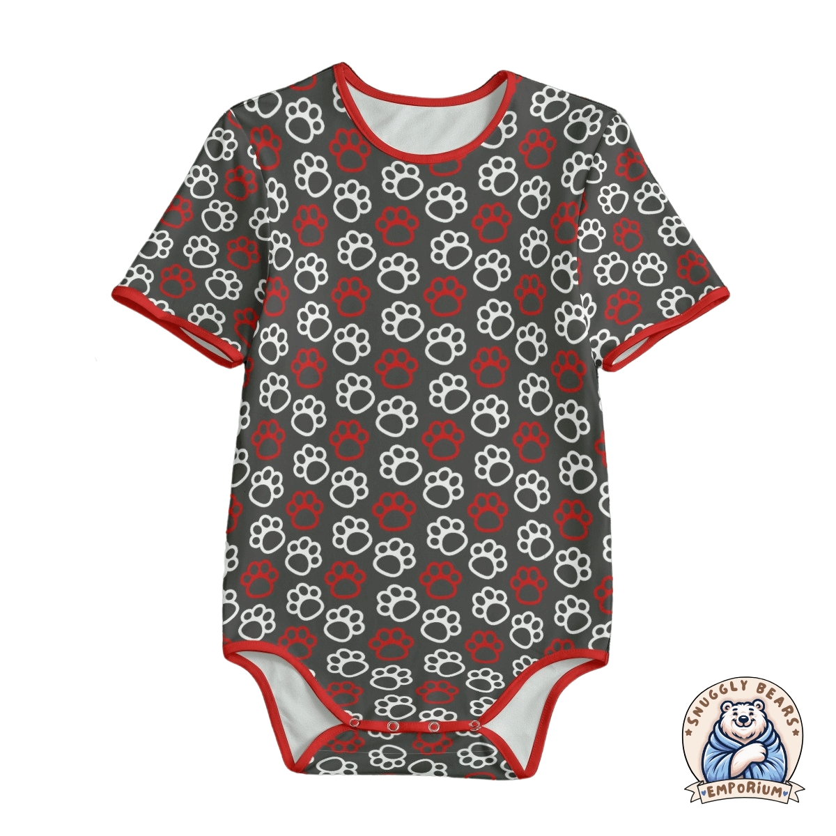 Paw Prints Red + White Onesie