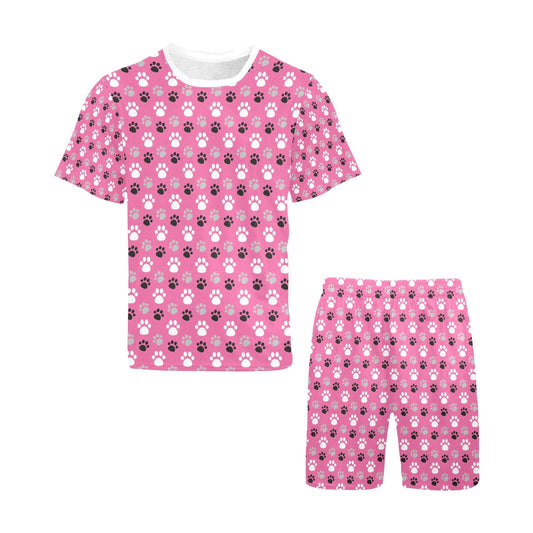 Paw Prints Pink Short Pajama Set