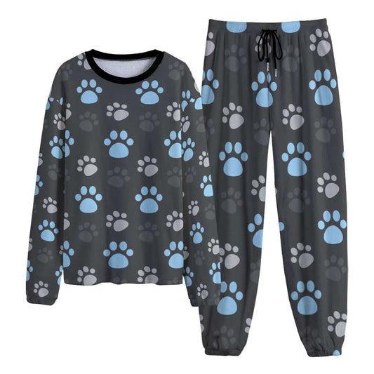 Paw Prints Blue + Grey Fleece Pajamas