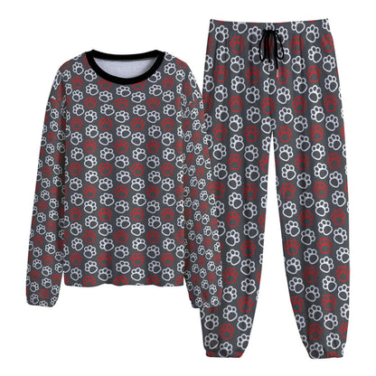 Paw Prints Red + White Fleece Pajamas