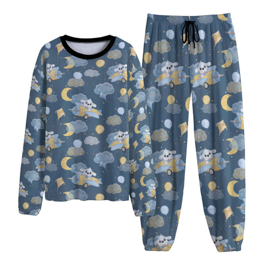 Cute Puppy Pilot Nightime Fleece Pajamas