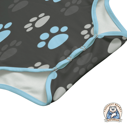 Paw Prints Blue + Grey Onesie