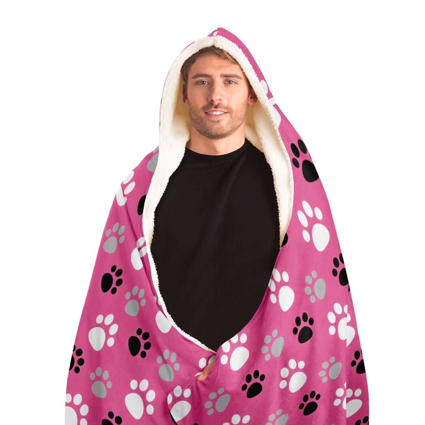 PInk Paw Prints Hooded Blanket