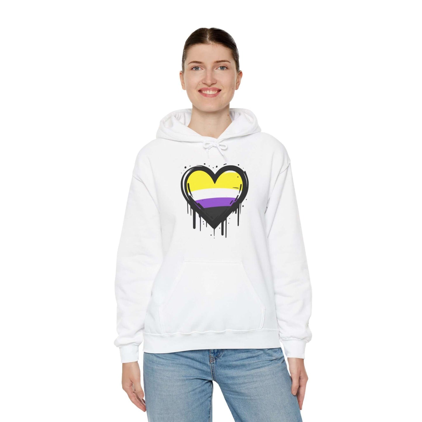 Nonbinary Pride Heart on Drip Hoodie