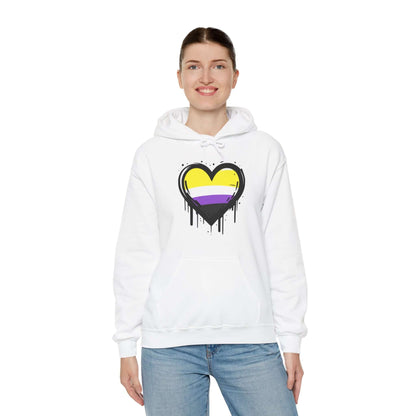 Nonbinary Pride Heart on Drip Hoodie