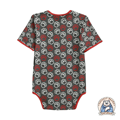 Paw Prints Red + White Onesie