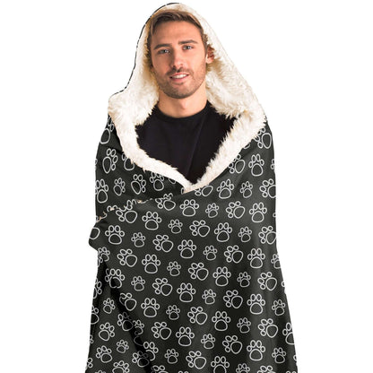 Paw Prints White + Slate Hooded Blanket