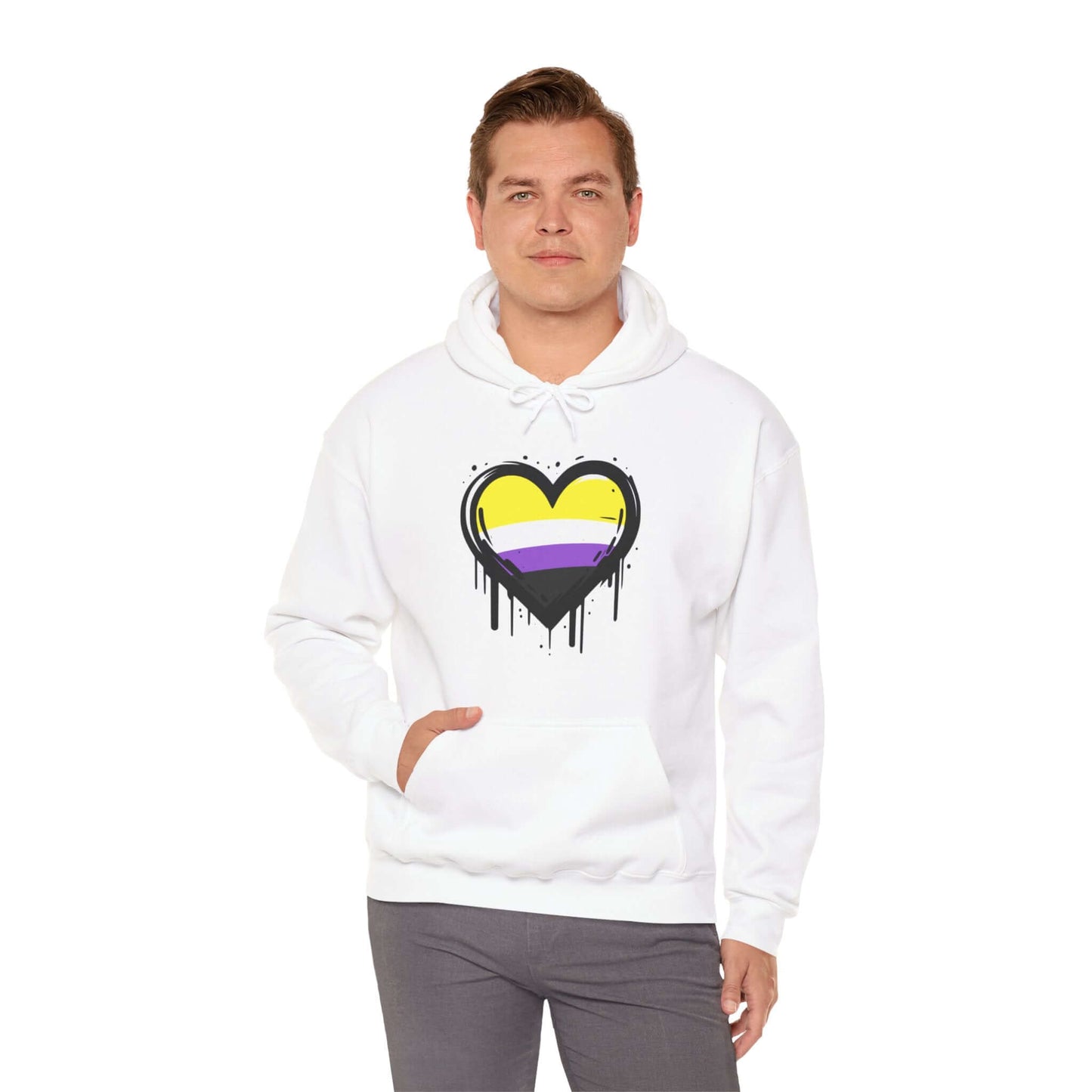 Nonbinary Pride Heart on Drip Hoodie