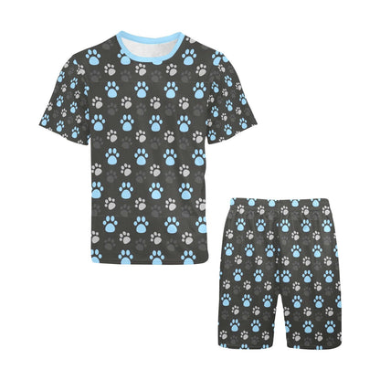 Paw Prints Blue + Grey Short Pajama Set