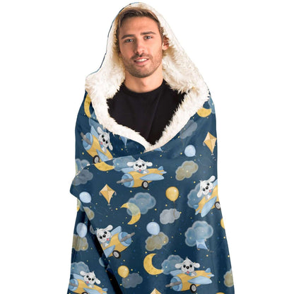 Cute Puppy Pilot Nightime Hooded Blanket