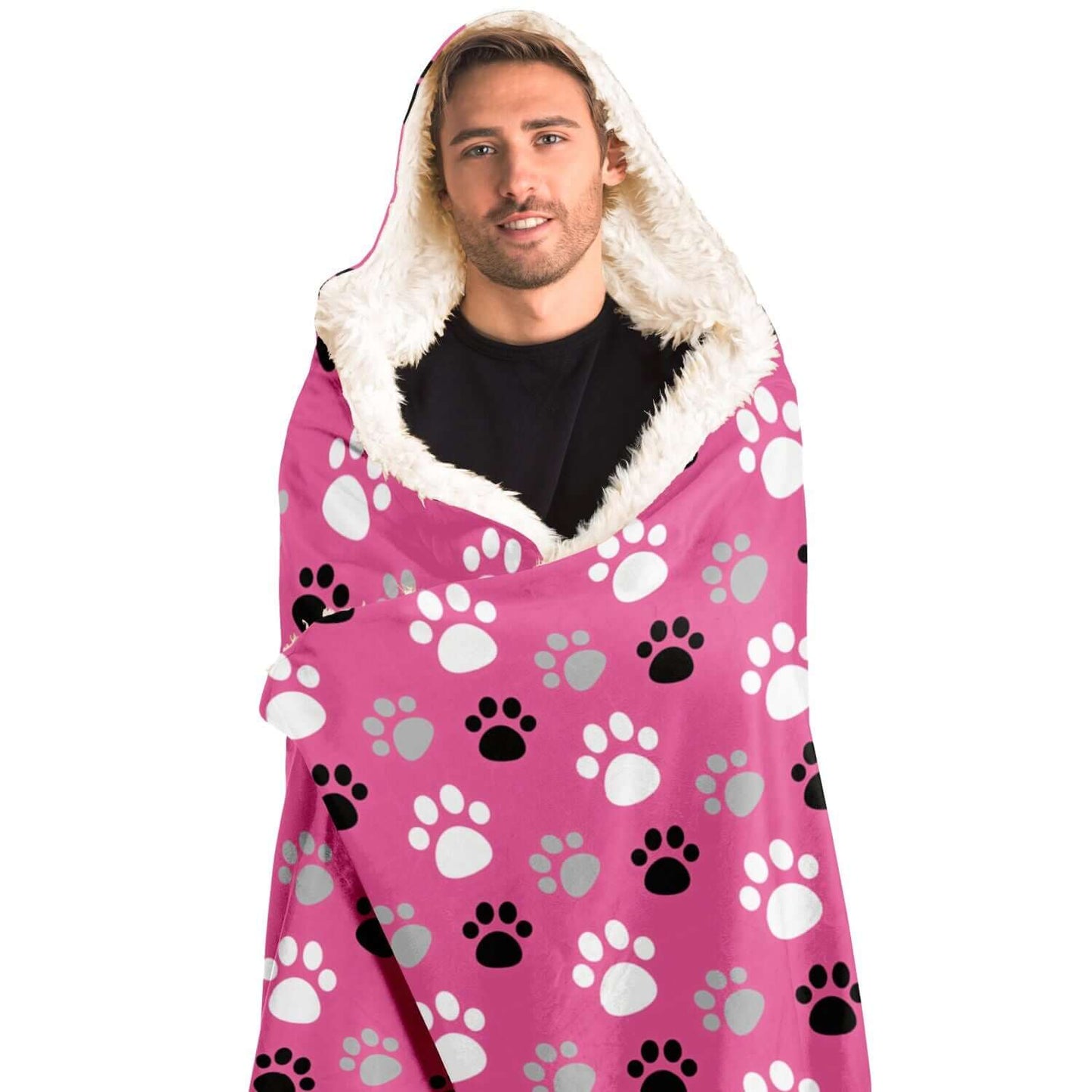 PInk Paw Prints Hooded Blanket