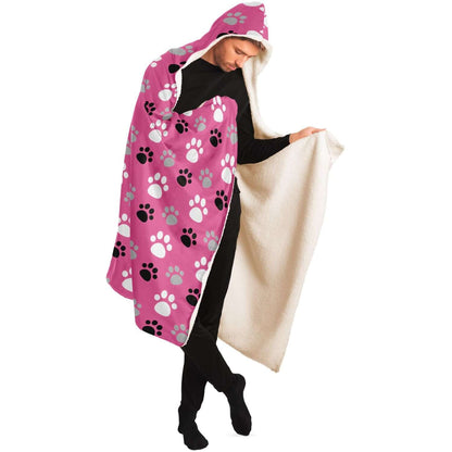 PInk Paw Prints Hooded Blanket