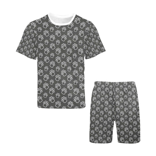 Paw Prints White + Slate Short Pajama Set